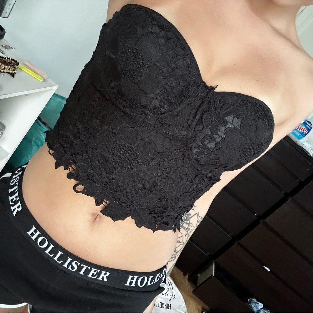corset cropped black top